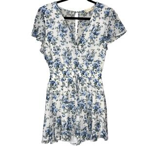 Altar’d State Women’s White Blue Floral V-Neck Romper Size Small